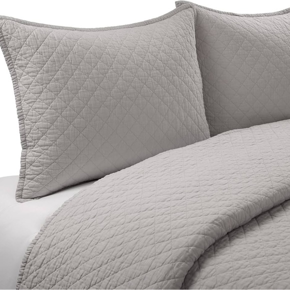 Lush Decor Belgian Flax Prewashed Linen Rich Cotton Blend 3 Pc Quilt Set, Gray - Picture 5 of 9